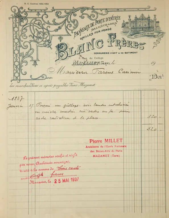 An invoice for fencing amounting to ... 320 Francs! (48€)