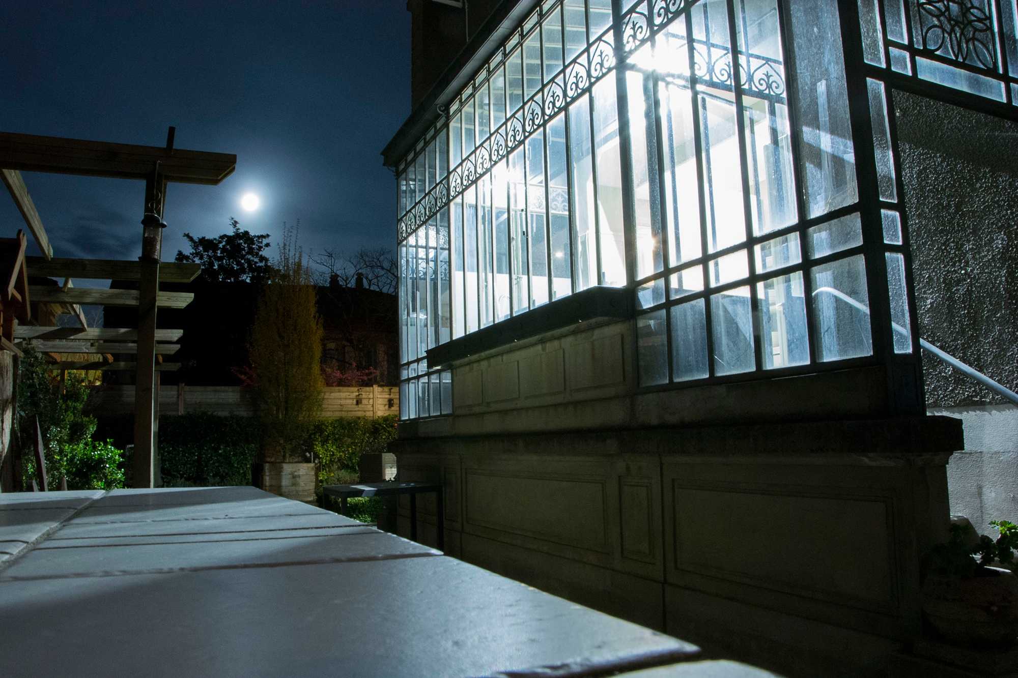 La Villa at night, from the herb garden