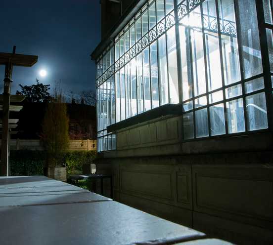 La Villa at night, from the herb garden