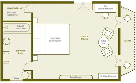 Plan de la chambre Supérieure Balcon.
